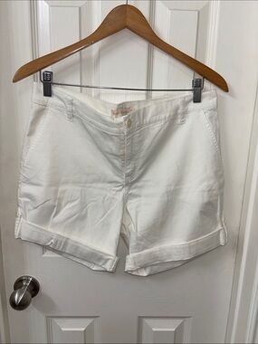 Tory Burch White Rolled-Hem Cotton Bermuda Shorts